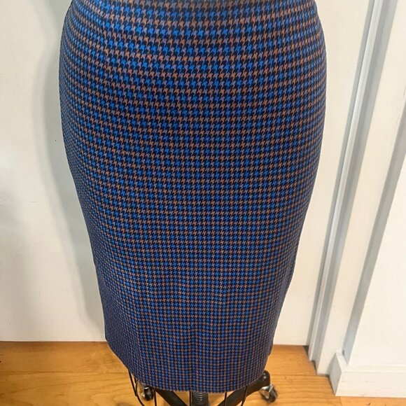 WEEKEND MAX MARA Blue and Brown Houndstooth Pencil Skirt Size XL - Picture 7 of 7